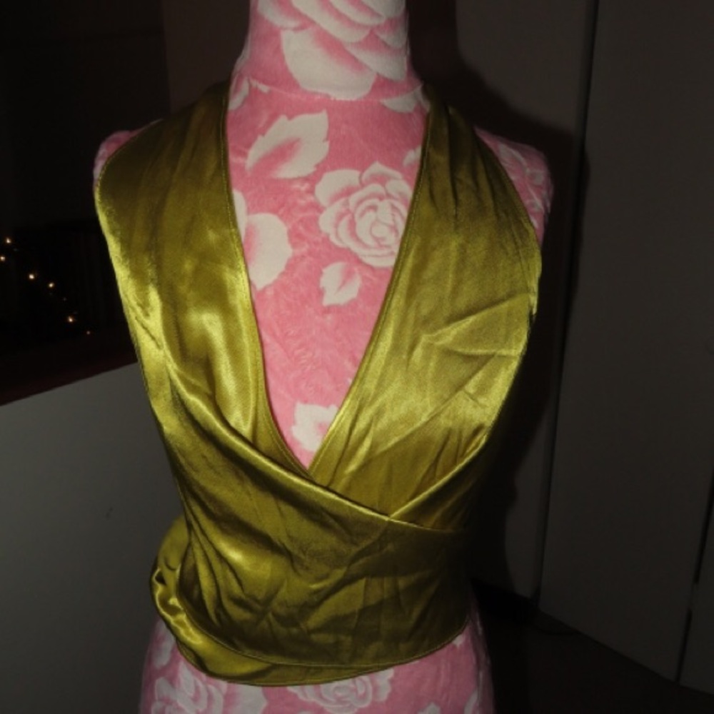 Women’s Olive Green Satin Halter Wrap Top&Pants